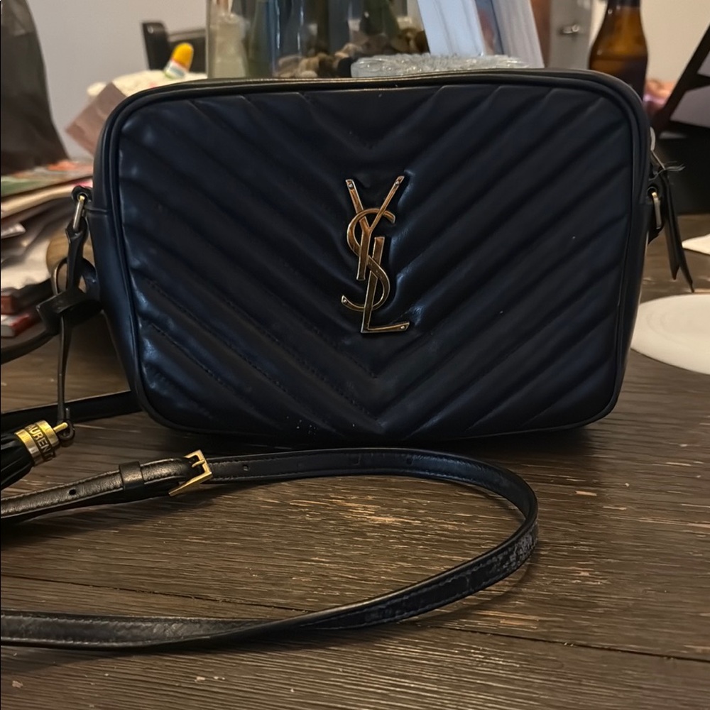 Yves Saint Laurent Black Crossbody Bag with Gold Logo